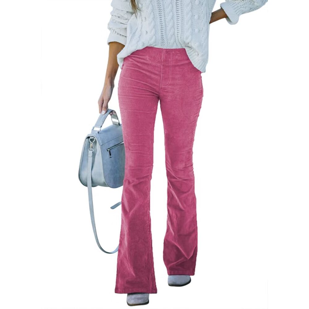 Flare Corduroy Pants Elastic Waist Trousers, Medium, 5J-205B003